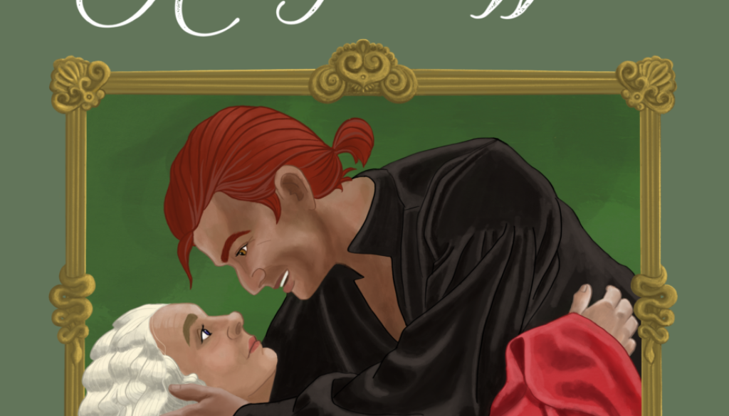 Text reading "Jesmalestiel" with further text below reading "As You Wish" Beneth is a framed illustration of Aziraphale and Crowley in the iconic outfits and embrace from the 1987 film "The Princess Bride"